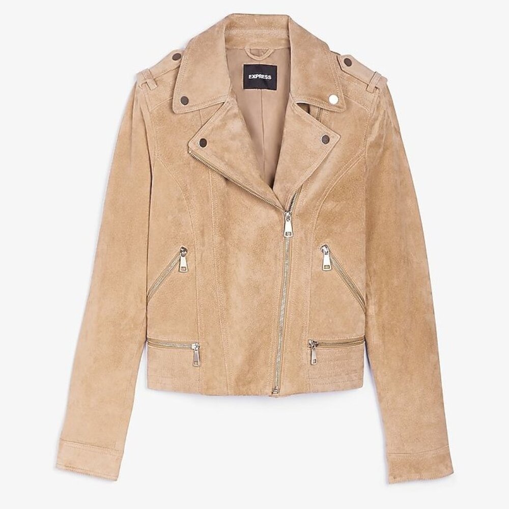 Express Light Tan Suede Biker Jacket